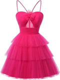Tulle Homecoming Dresses 2027 Layered Spaghetti Straps Short Prom Dress A-Line Prom Cocktail Party Gown