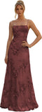 Floral Embroidery Prom Dresses for Women Spaghetti Straps A Line Formal Maxi Dress