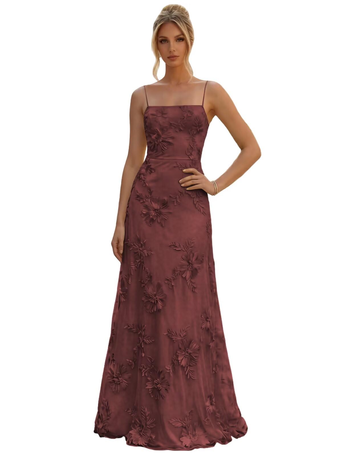 Floral Embroidery Prom Dresses for Women Spaghetti Straps A Line Formal Maxi Dress