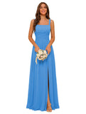 Square Neck Bridesmaid Dress Spaghetti Straps Chiffon Long Formal Dress for Women