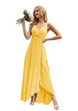 Women’s Long Bridesmaid Dresses Sleeveless V-Neck Formal Wedding Guest Chiffon Prom Gowns for Teens