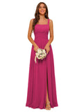 Square Neck Bridesmaid Dress Spaghetti Straps Chiffon Long Formal Dress for Women