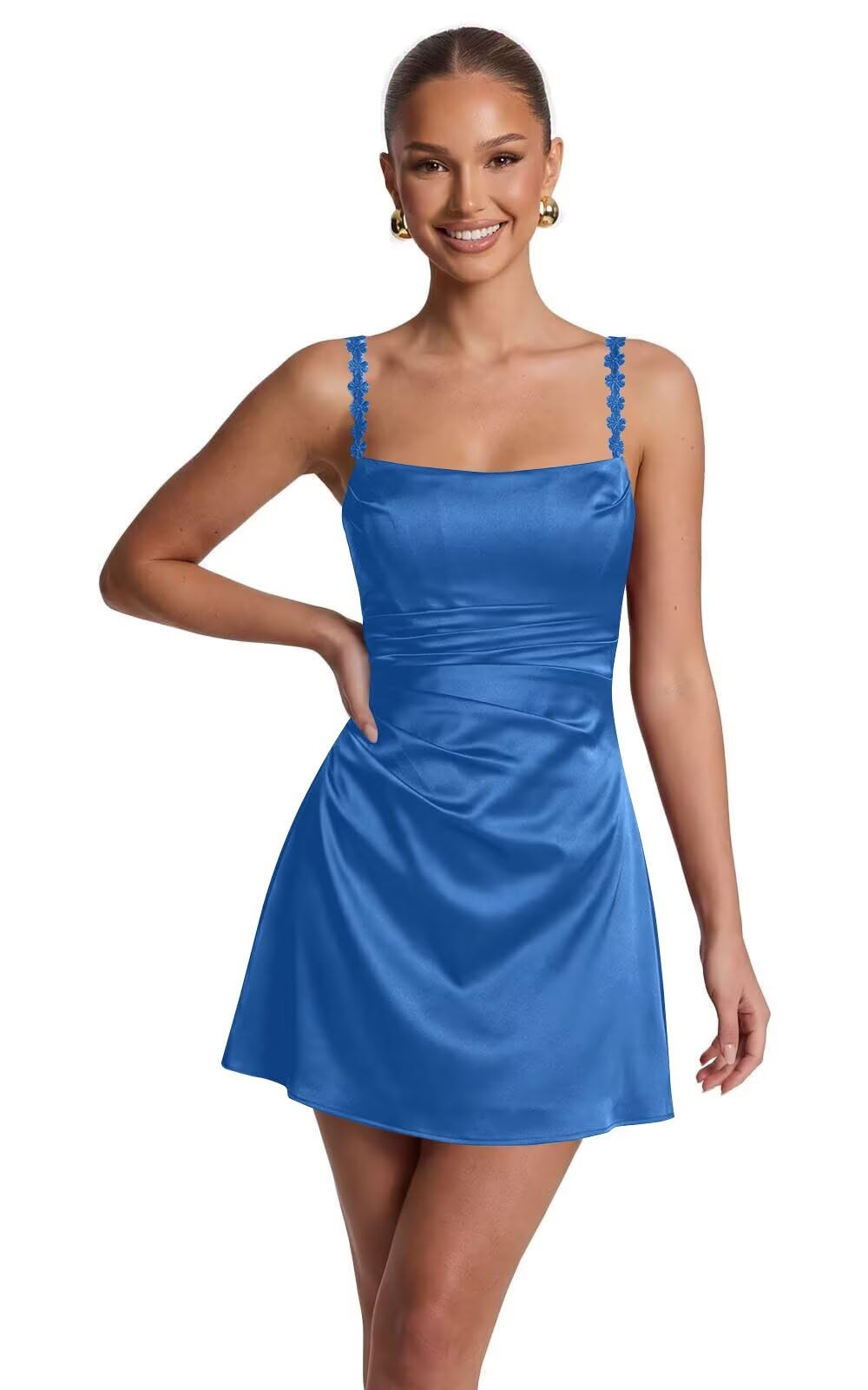 Satin Homecoming Dresses for Teens 2026 Spaghetti Straps Short Prom Dress A-line Pleated Cocktail Party Gowns