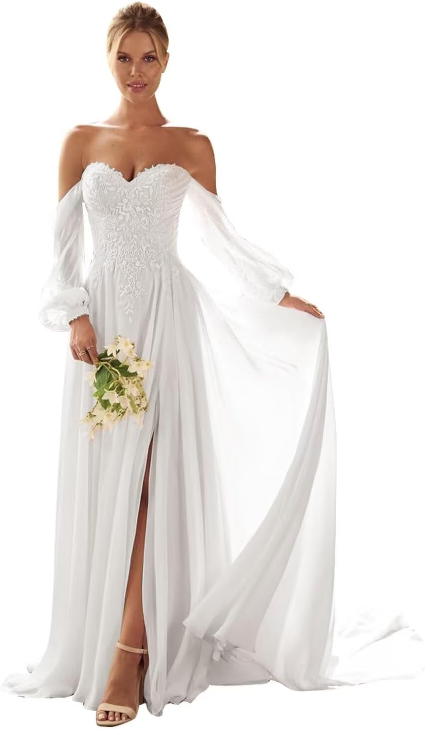 Kingbridal Gowns Lace Appliques Wedding Dresses for Bride Long V Neck Tulle Chiffon A-line Sleeveless Bridal Ball Gown for Women