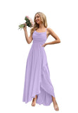 Spaghetti Strap Chiffon Bridesmaid Dresses for Women Long Ruched A-Line Cowl Neck Formal Evening Gowns with Slit