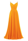 Women's Lace Chiffon Bridesmaid Dresses for Wedding Long Spaghetti Straps Bodice Formal Party Gown with Pockets