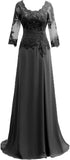 Women's Lace Appliqued Mother of The Bride Dresses 3/4 Sleeves Scoop Long Formal Evening Dress