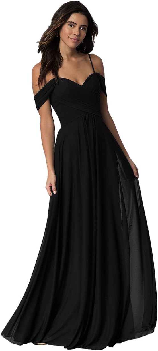 Schulterfreies Chiffon-Brautjungfernkleid mit Taschen für die Hochzeit 