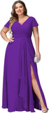 Vestidos de dama de honor de talla grande con mangas con volantes y bolsillos, vestido formal largo con escote en V y abertura. 