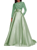 Kingbridal Gowns Long Sleeve Sequin Prom Dresses for Women Satin A-line Formal Dress 2026 Sparkly Evening Party Gowns with Pockets