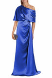 Satin Mother of The Bride Dresses for Wedding One Shoulder Formal Dress with Sleeves Mermaid Evening Party Gowns
