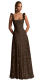 Ruched Jacquard Prom Dresses for Women Teens Ruffle Strap Floral Maxi Formal Dress Evening Gown