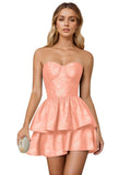 Jacquard Satin Homecoming Dresses 2026 Tiered Layed Aline Strapless Formal Cocktail Party Gown