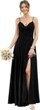 Vestidos de dama de honor largos con tirantes finos y bolsillos, plisados, formales, de noche, con abertura 