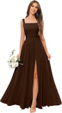 Kingbridal Chiffon A-line Bridesmaid Dresses for Women 2027 Long Square Neck Pleated Formal Evening Party Dress with Slit