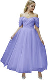 Tulle Tea Length Prom Dresses for Women Off The Shoulder Ball Gowns Teens Sweetheart Beaded Puffy Princess Dress