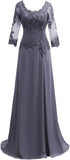 Women's Lace Appliqued Mother of The Bride Dresses 3/4 Sleeves Scoop Long Formal Evening Dress