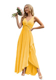 Women’s Long Bridesmaid Dresses Sleeveless V-Neck Formal Wedding Guest Chiffon Prom Gowns for Teens