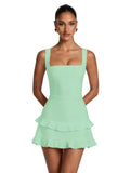 Spaghetti Straps Satin Homecoming Dresses for Teens 2026 Square Neck Tiered Ruffles Short Prom Dress