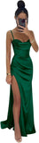 Women's Satin Prom Dresses 2025 Split Halter Mermaid Corset Beaded Formal Dresses Evening Gowns