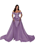 Mermaid Satin Prom Dresses for Women 2027 Long Off Shoulder Ruched Corset Formal Evening Dress Detachable Train