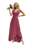 Women’s Long Bridesmaid Dresses Sleeveless V-Neck Formal Wedding Guest Chiffon Prom Gowns for Teens
