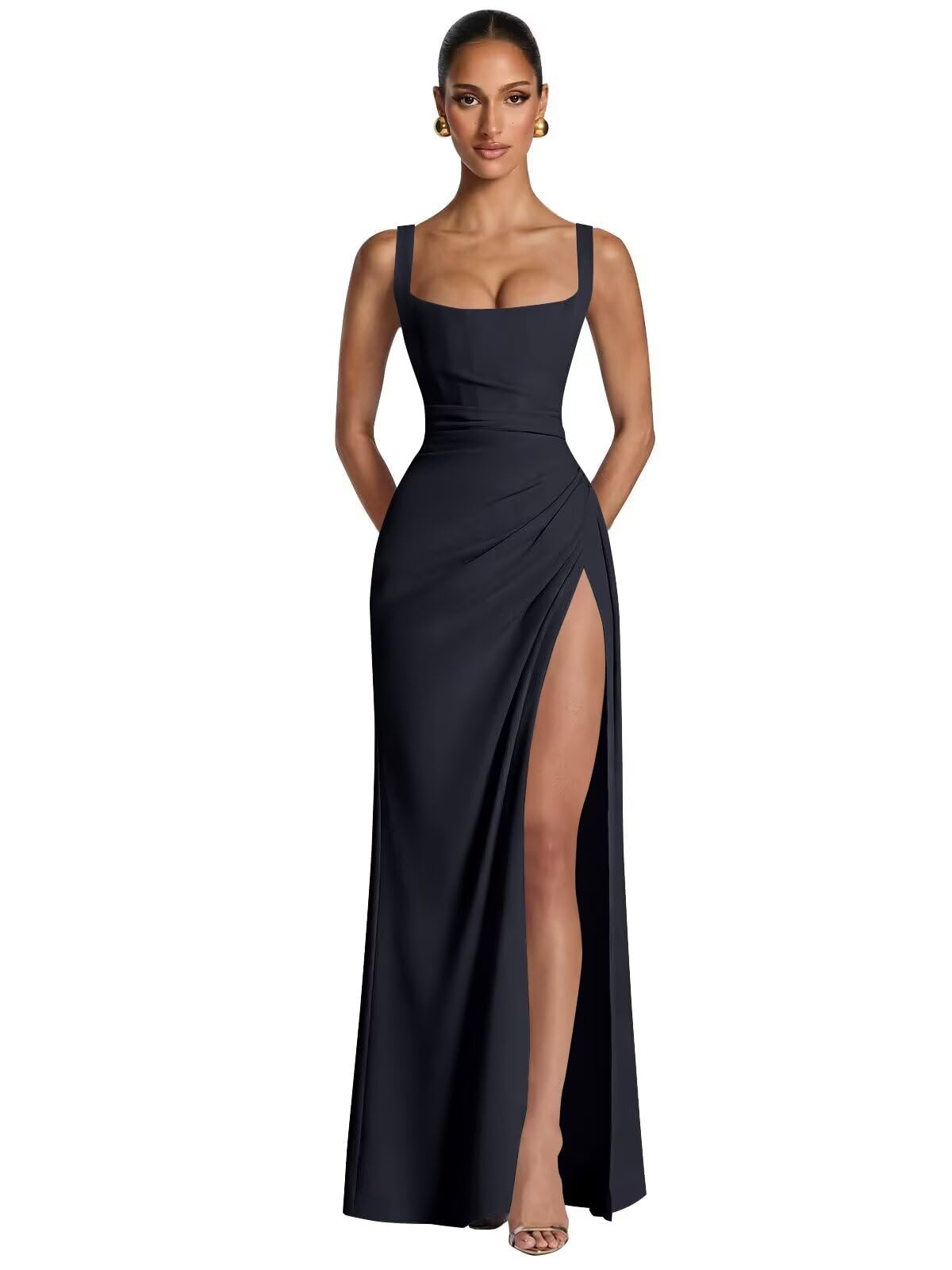 Kingbridal Mermaid Bridesmaid Dresses for Women Square Neck Formal Dress with Slit
