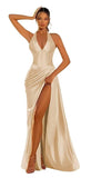Halter Satin Prom Dresses for Women 2027 Long Mermaid Corset Formal Dress Pleated Evening Party Gowns with Slit