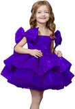 Sparkly Sequin Puffy Flower Dresses Short Girls A Line Princess Bow Knot Birthday Party Dress