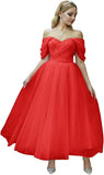 Tulle Tea Length Prom Dresses for Women Off The Shoulder Ball Gowns Teens Sweetheart Beaded Puffy Princess Dress