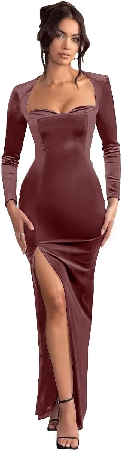 Long Sleeve Mermaid Bridesmaid Dresses for Wedding 2027 Long Velvet Tight Prom Formal Evening Party Gown with Slit