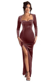Long Sleeve Mermaid Bridesmaid Dresses for Wedding 2027 Long Velvet Tight Prom Formal Evening Party Gown with Slit