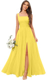 Kingbridal Chiffon A-line Bridesmaid Dresses for Women 2027 Long Square Neck Pleated Formal Evening Party Dress with Slit