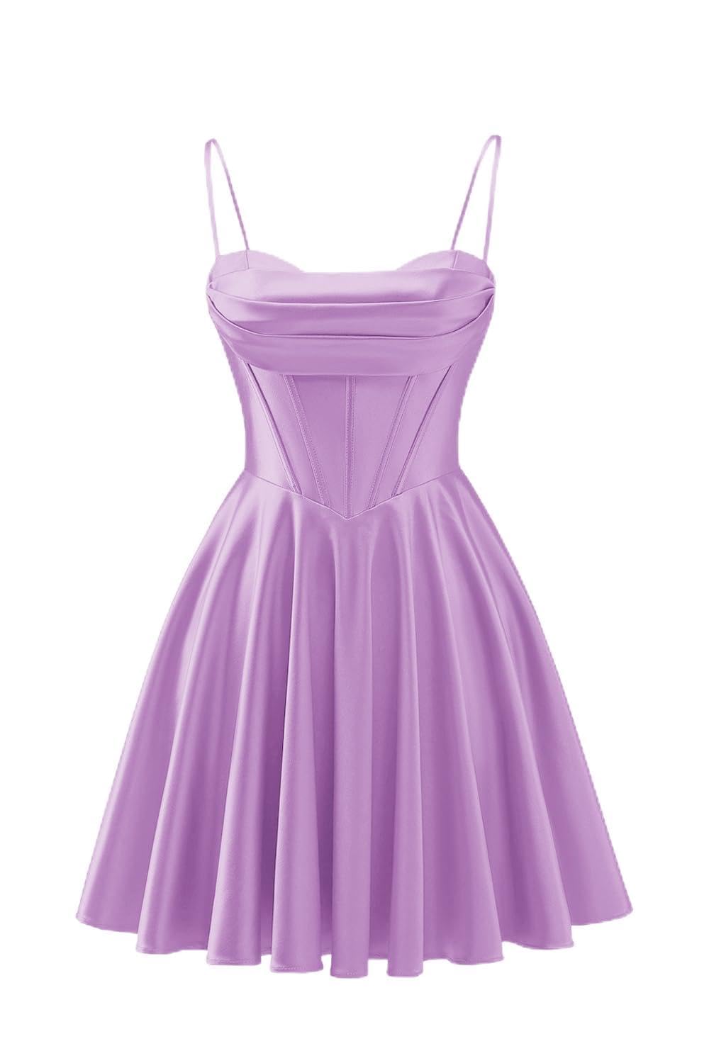 Spaghetti Straps Satin Homecoming Dresses for Teens Ruched Corset Short Prom Dresses 2026