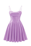 Spaghetti Straps Satin Homecoming Dresses for Teens Ruched Corset Short Prom Party Gowns Dress