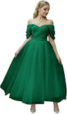 Tulle Tea Length Prom Dresses for Women Off The Shoulder Ball Gowns Teens Sweetheart Beaded Puffy Princess Dress