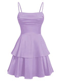 Tiered Satin Homecoming Dresses for Teens Short A Line Tight Spaghetti Strap Formal Cocktail Party Gown 2026