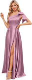 One Shoulder Bridesmaid Dresses for Women 2027 Long Satin A-line Formal Evening Party Dress with Slit