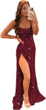 Women's Sequin Mermaid Prom Dresses with Slit Glitter Criss-Cross Long Formal Evening Gowns