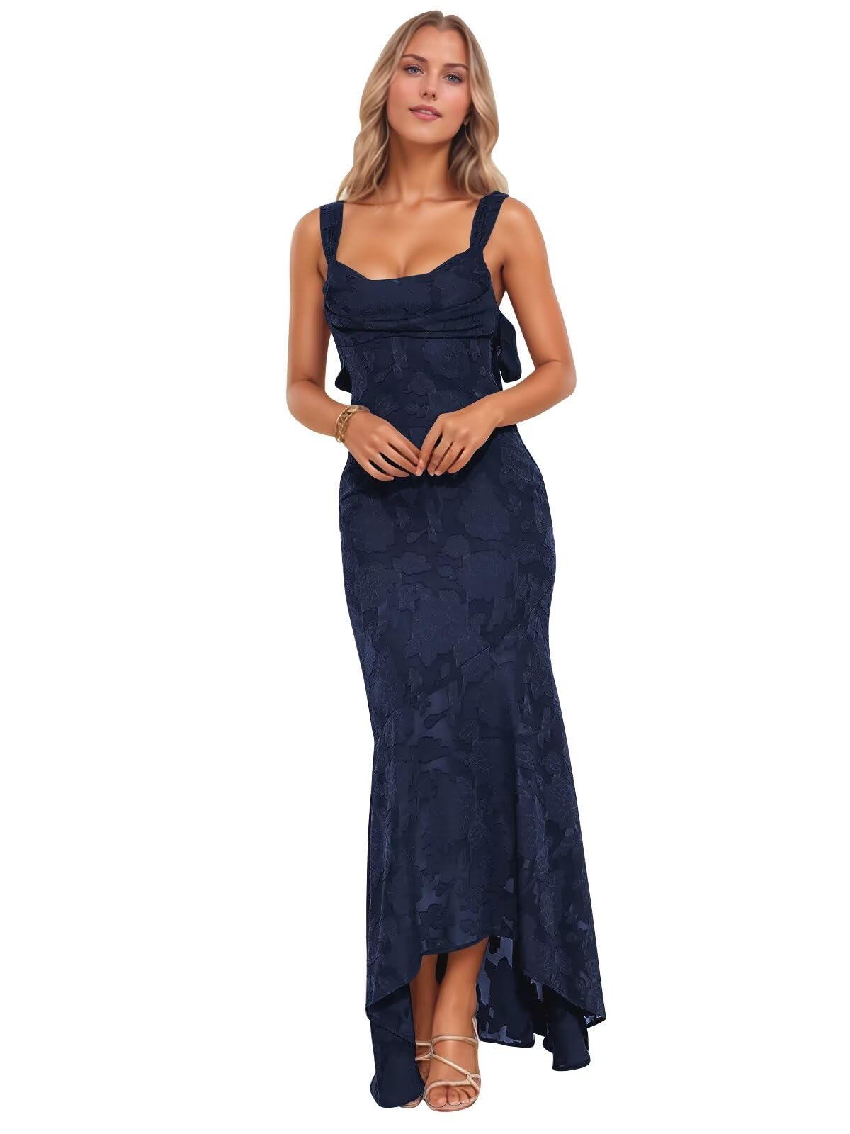 Jacquard Laces Prom Dress for Women Bridesmaid Dresses Bow Strapless Long Formal Wedding Party Gown