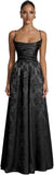 Floral Jacquard Prom Dresses for Women Spaghetti Straps A Line Satin Cowl Neck Formal Evening Party Dress