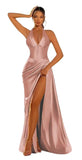 Halter Satin Prom Dresses for Women 2027 Long Mermaid Corset Formal Dress Pleated Evening Party Gowns with Slit