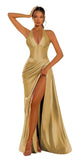 Halter Satin Prom Dresses for Women 2027 Long Mermaid Corset Formal Dress Pleated Evening Party Gowns with Slit