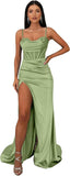 Ballkleider mit Wasserfallausschnitt, langen Spaghettiträgern, Illusion-Meerjungfrauen-Korsett, formelles Abendkleid mit Schlitz 