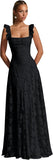 Ruched Jacquard Prom Dresses for Women Teens Ruffle Strap Floral Maxi Formal Dress Evening Gown