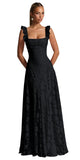Ruched Jacquard Prom Dresses for Women Teens Ruffle Strap Floral Maxi Formal Dress Evening Gown