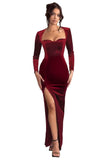 Long Sleeve Mermaid Bridesmaid Dresses for Wedding 2027 Long Velvet Tight Prom Formal Evening Party Gown with Slit