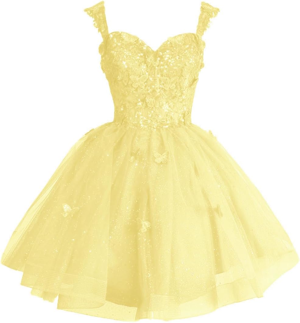 Off Shoulder Glitter Tulle Homecoming Dresses for Teens 3D Butterfly Short Prom Dress Sequin Quinceanera Dresses