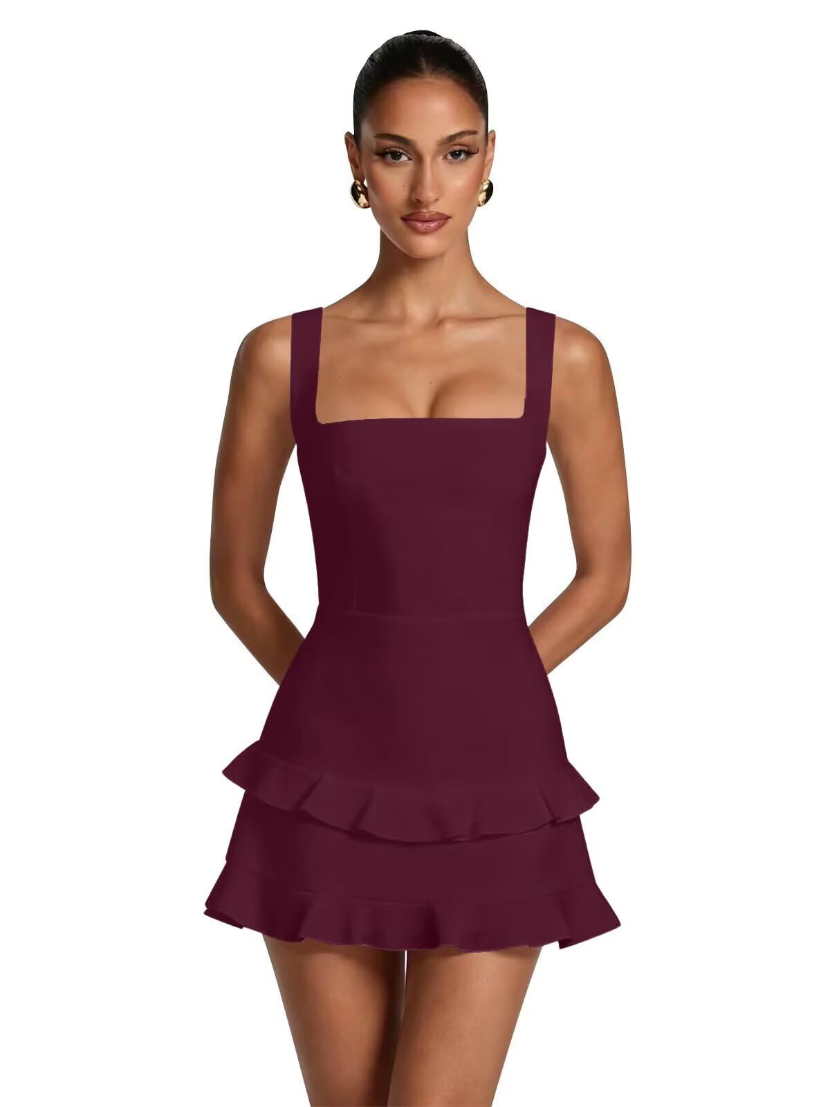Spaghetti Straps Satin Homecoming Dresses for Teens 2026 Square Neck Tiered Ruffles Short Prom Dress
