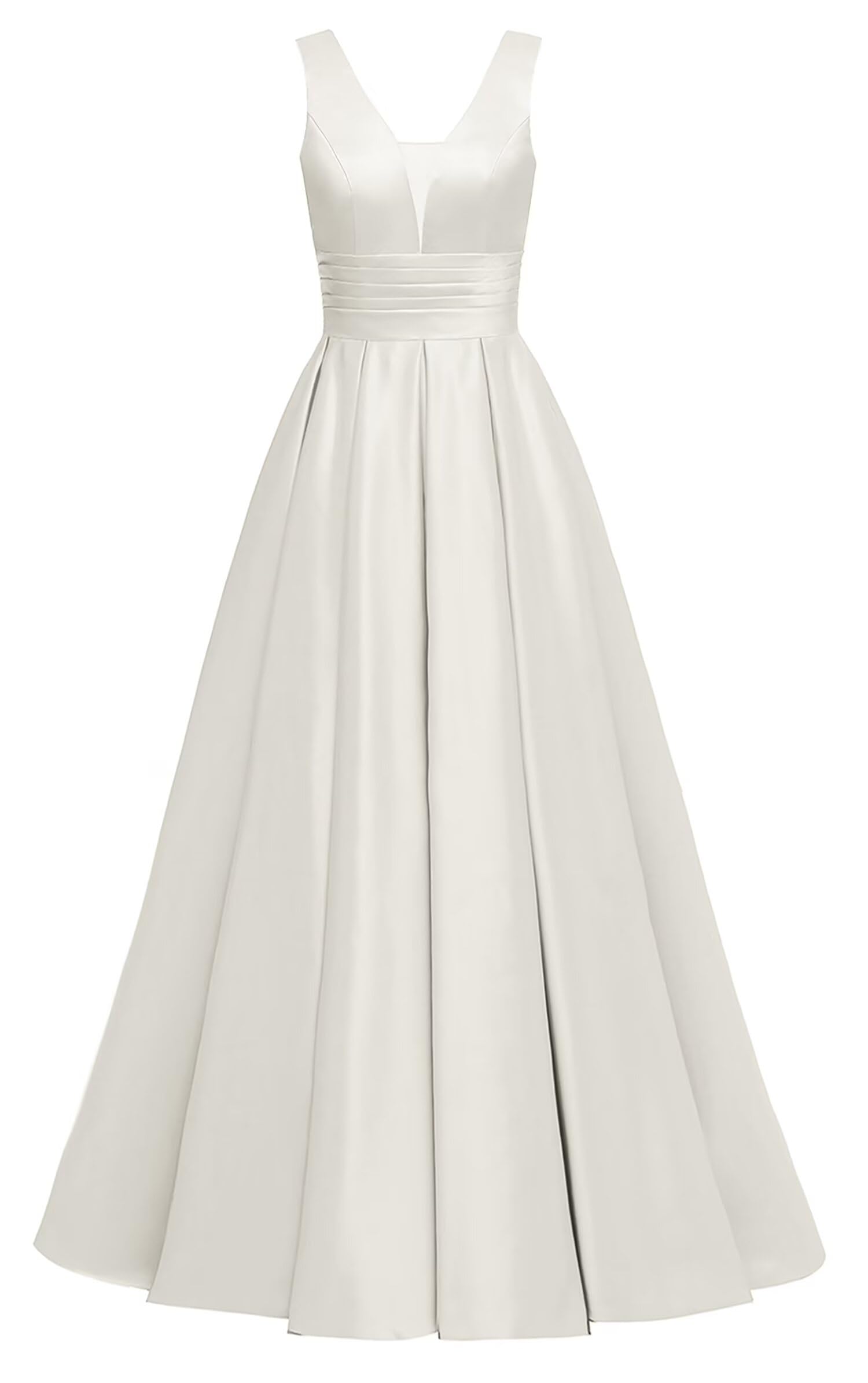 Glitter Satin Prom Dresses for Women Long V Neck A-Line Pleated Formal Evening Party Gowns with Pockets